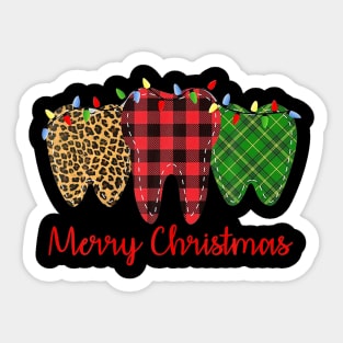 3 Three Teeth Merry Christmas Leopard Buffalo Plaid Pattern Sticker